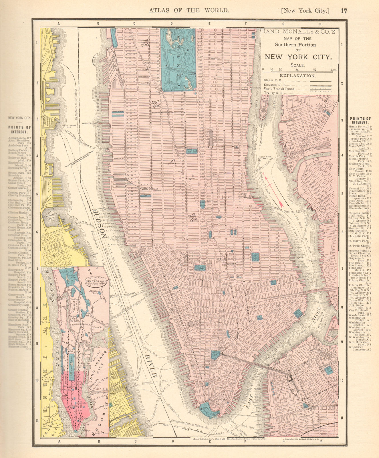 Manhattan. New York City town city map plan. RAND MCNALLY 1906 old antique