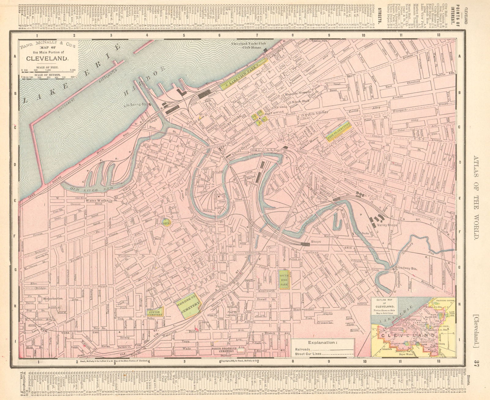 Cleveland town city map plan. Ohio. RAND MCNALLY 1906 old antique chart