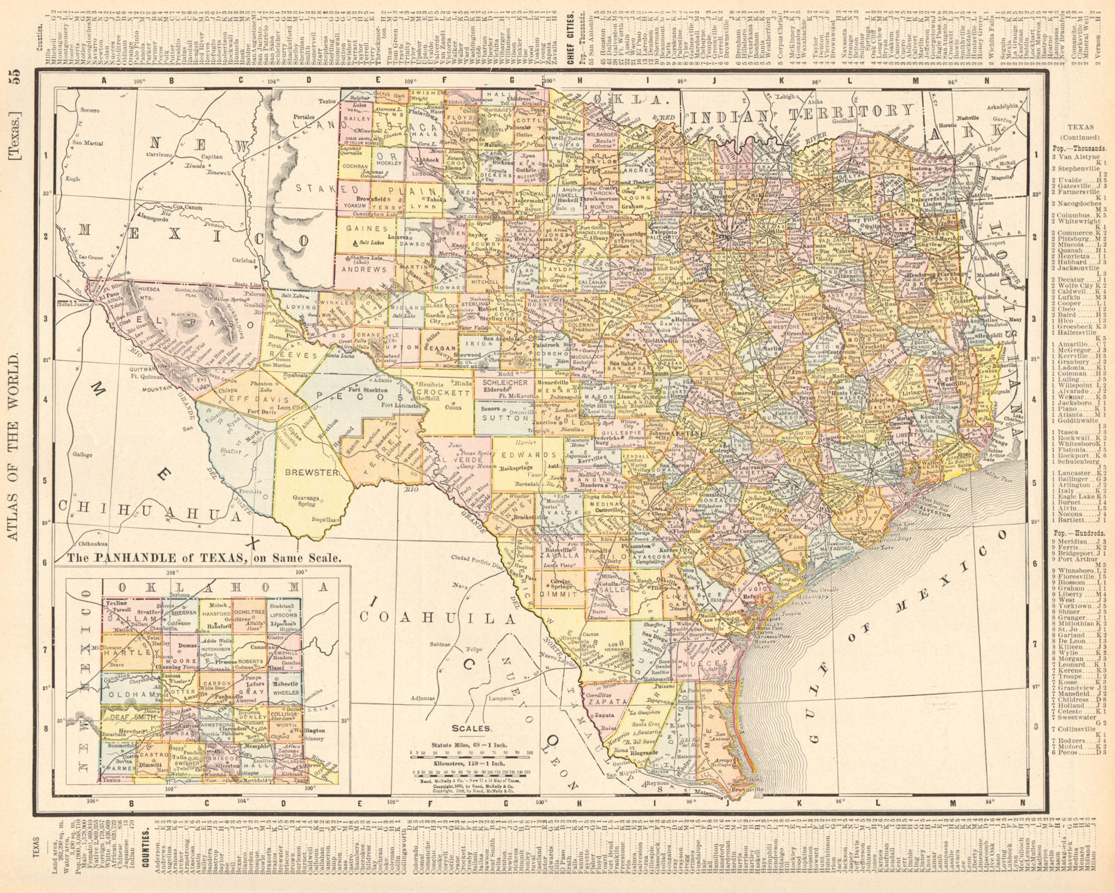 Texas state map showing counties. RAND MCNALLY 1906 old antique plan chart
