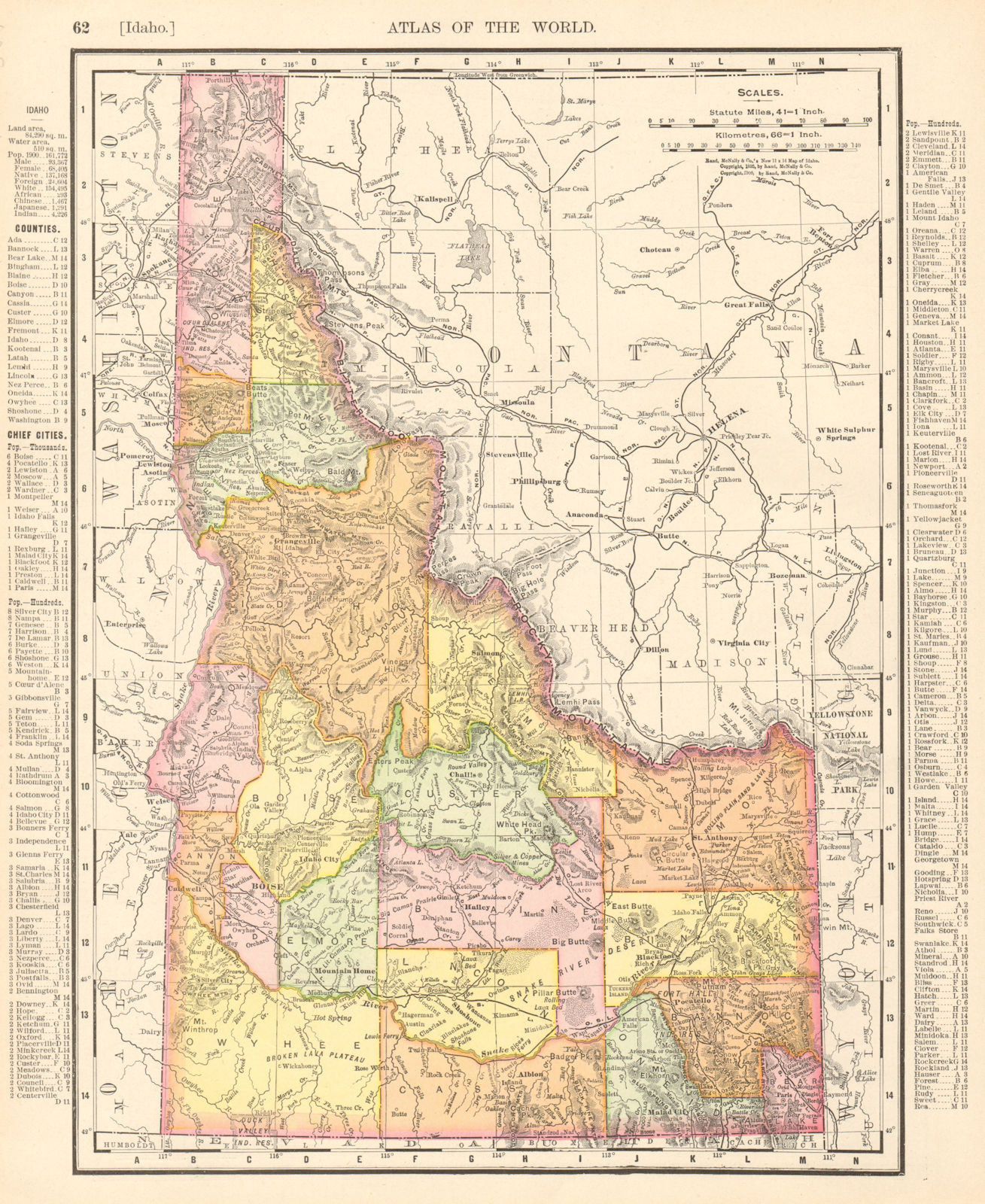 Idaho state map showing counties. RAND MCNALLY 1906 old antique plan chart