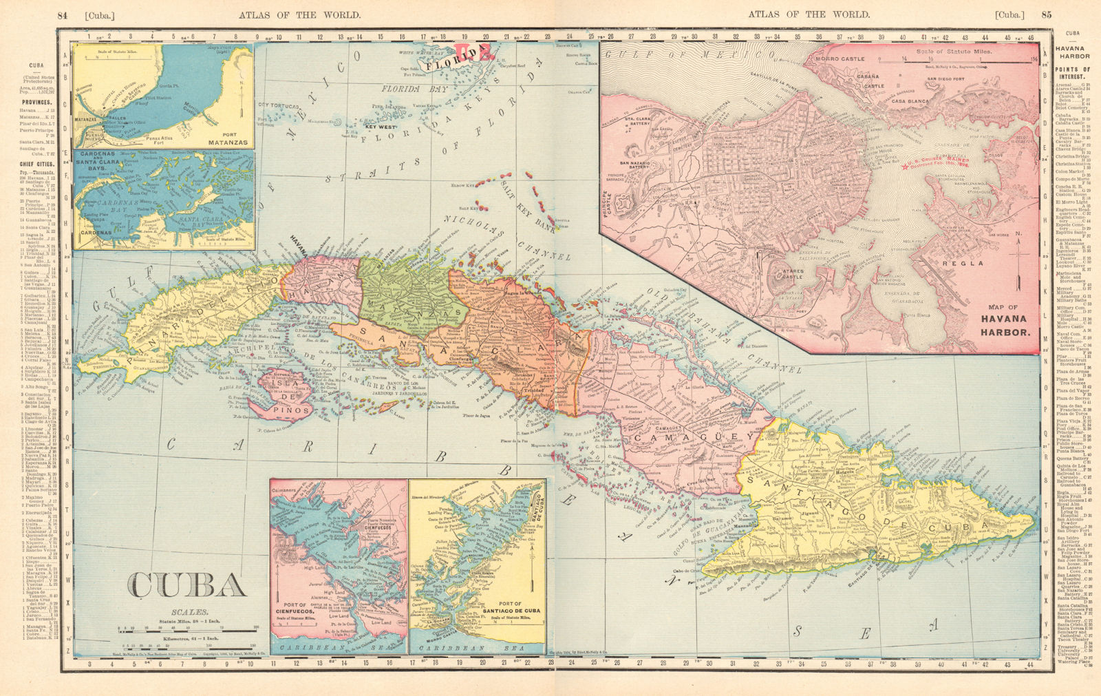 Cuba showing provinces. Havana harbor. RAND MCNALLY 1906 old antique map chart