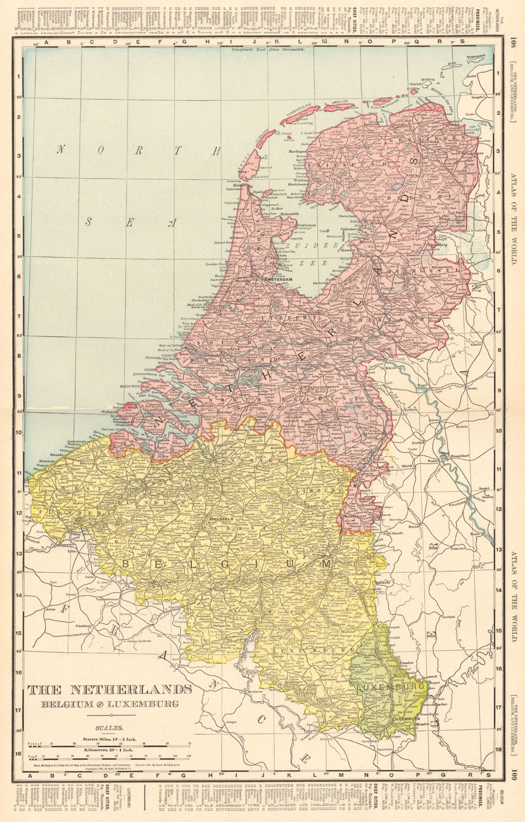 Associate Product Netherlands, Belgium & Luxembourg. RAND MCNALLY 1906 old antique map chart
