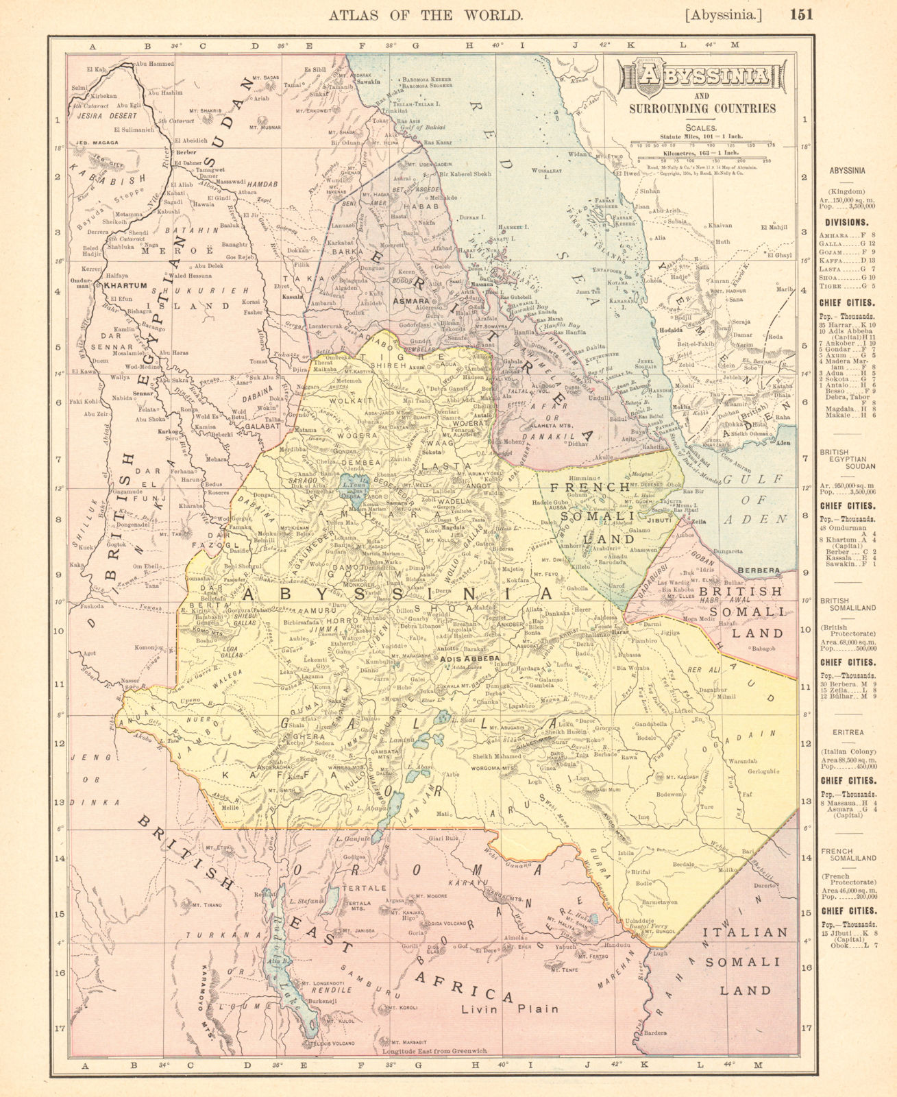 ABYSSINIA Eritrea French Somaliland. Djibouti Ethiopia. RAND MCNALLY 1906 map