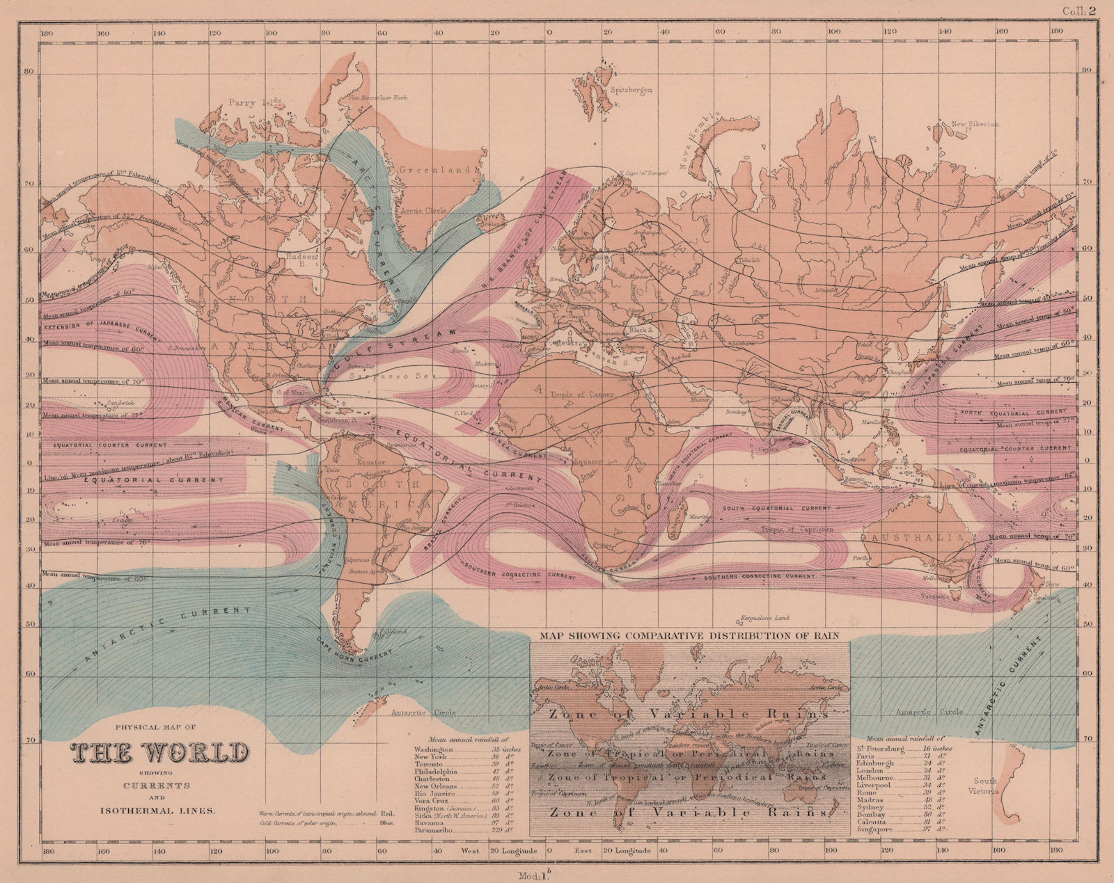 Associate Product Physical Map of the World. Ocean currents & isothermal Lines. HUGHES 1876