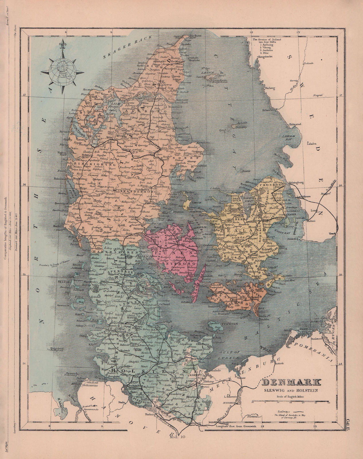 Associate Product Denmark, Schleswig and Holstein. Railways. HUGHES 1876 old antique map chart