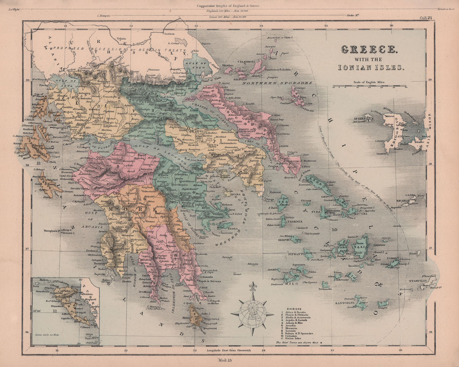Associate Product Greece, with the Ionian Isles. Cyclades Aegean Sporades. HUGHES 1876 old map