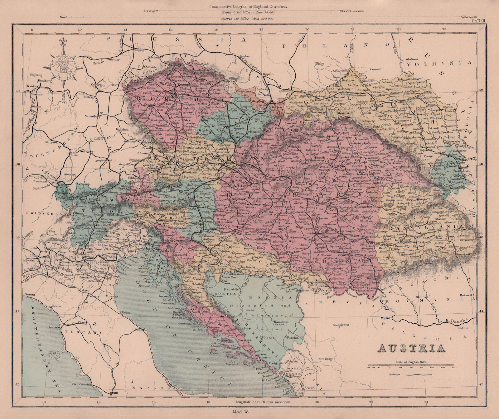 Austria-Hungary. Czechia Croatia Bosnia Galicia Transylvania. HUGHES 1876 map