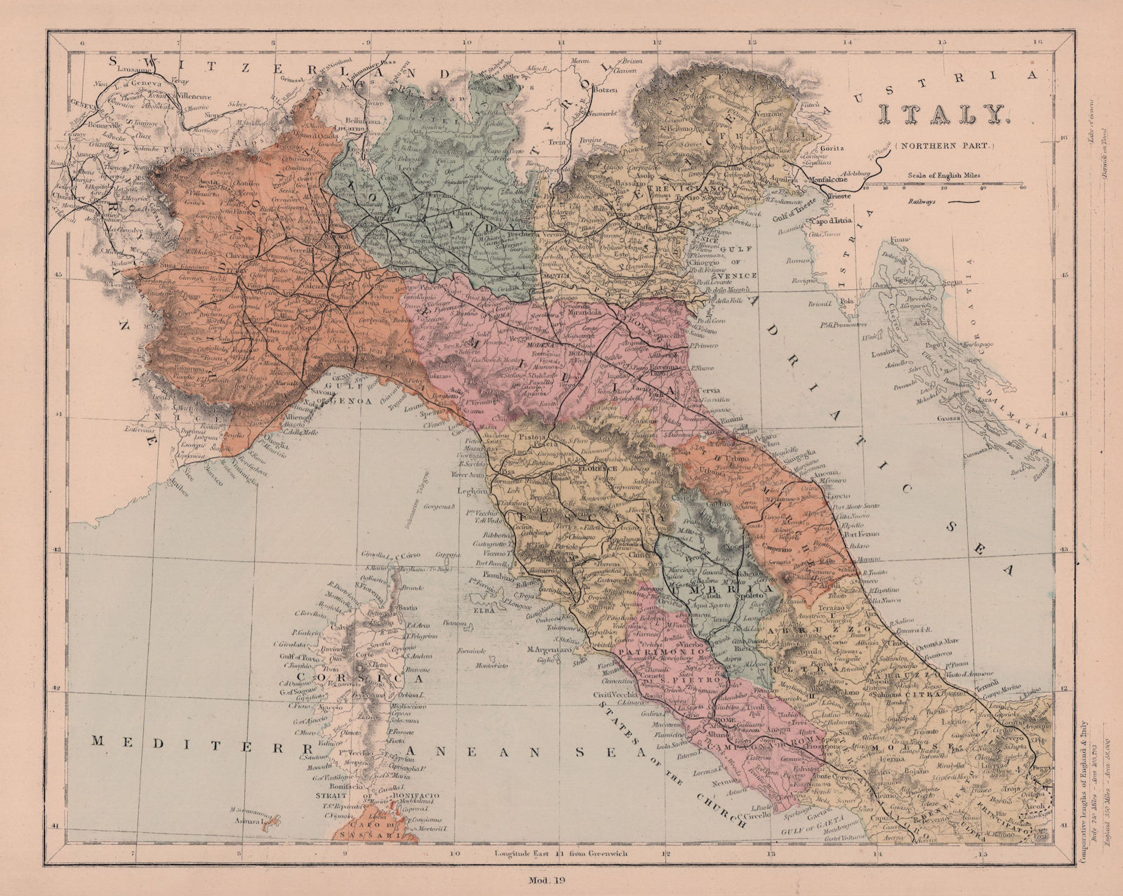 Associate Product Northern Italy. Railways. HUGHES 1876 old antique vintage map plan chart