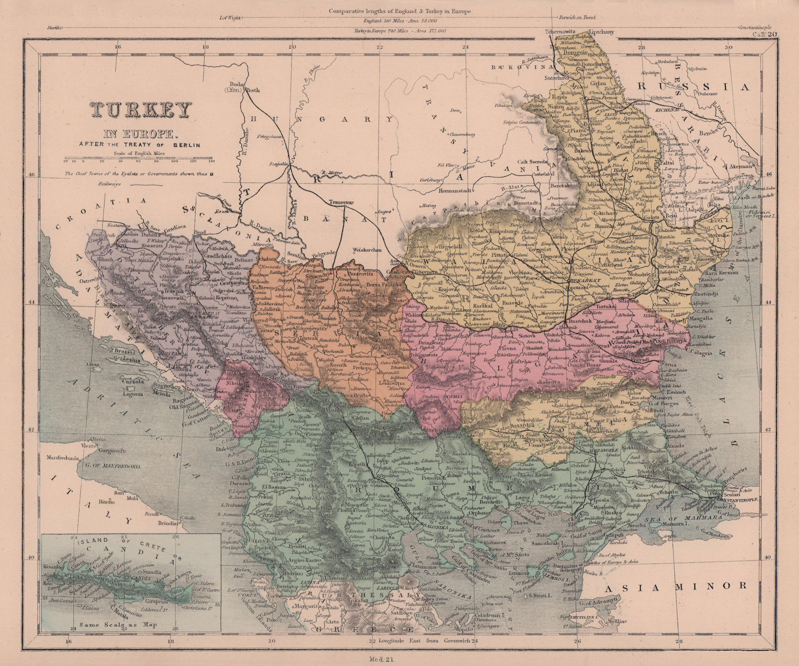 Turkey In Europe after the Treaty of Berlin. Balkans. HUGHES 1876 old map
