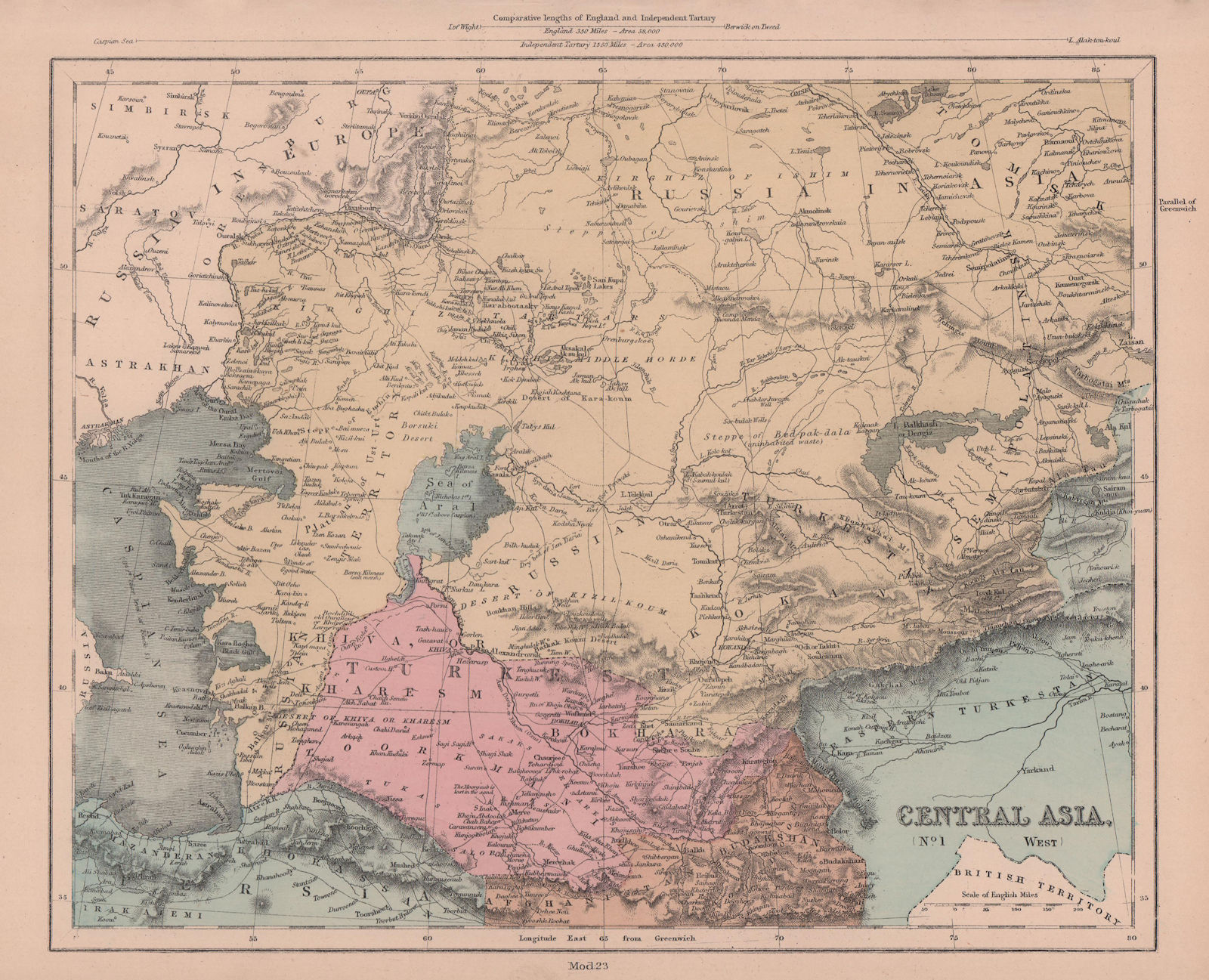 Central Asia (No.1 West). Aral & Caspian. Kazakhstan Uzbekistan. HUGHES 1876 map
