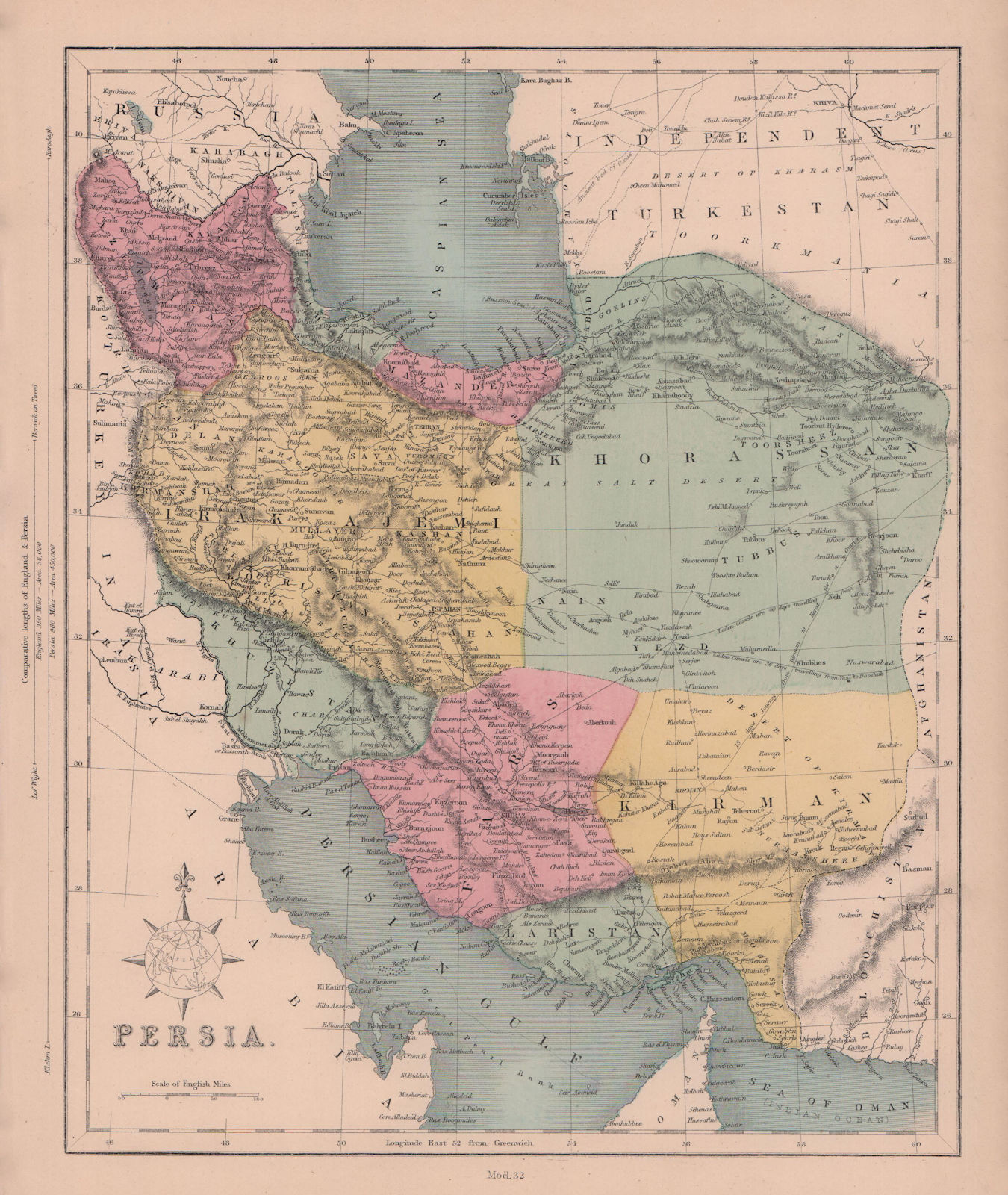 Persia. Iran. HUGHES 1876 old antique vintage map plan chart