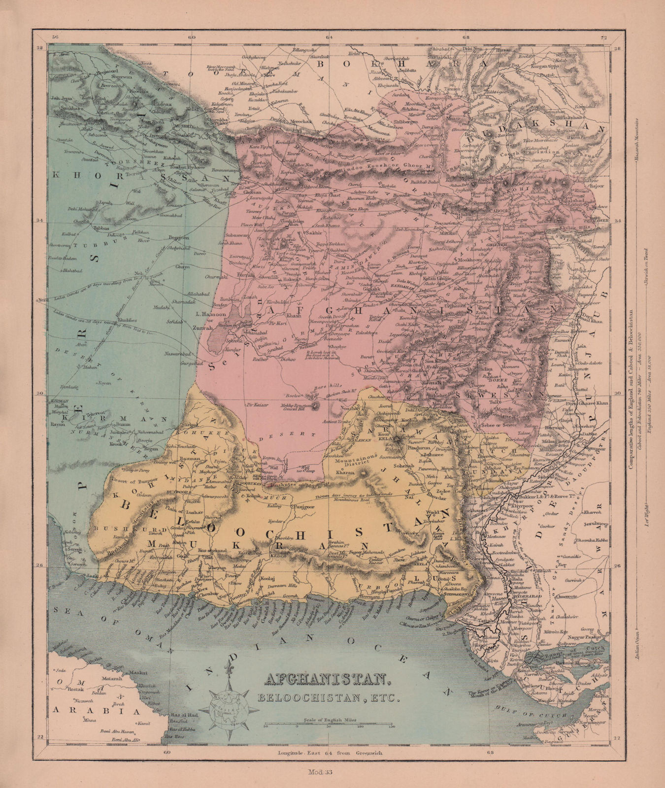 Associate Product Afghanistan & Beloochistan. Pakistan. South west Asia. HUGHES 1876 old map