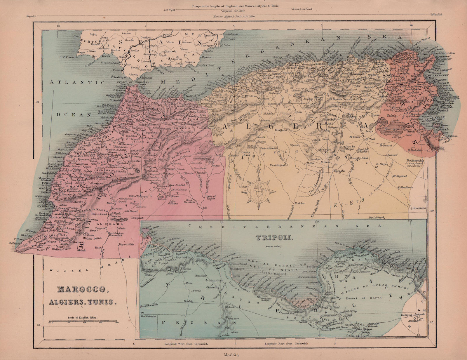 Associate Product Morocco, Algeria, Tunisia & Libya. North Africa. HUGHES 1876 old antique map