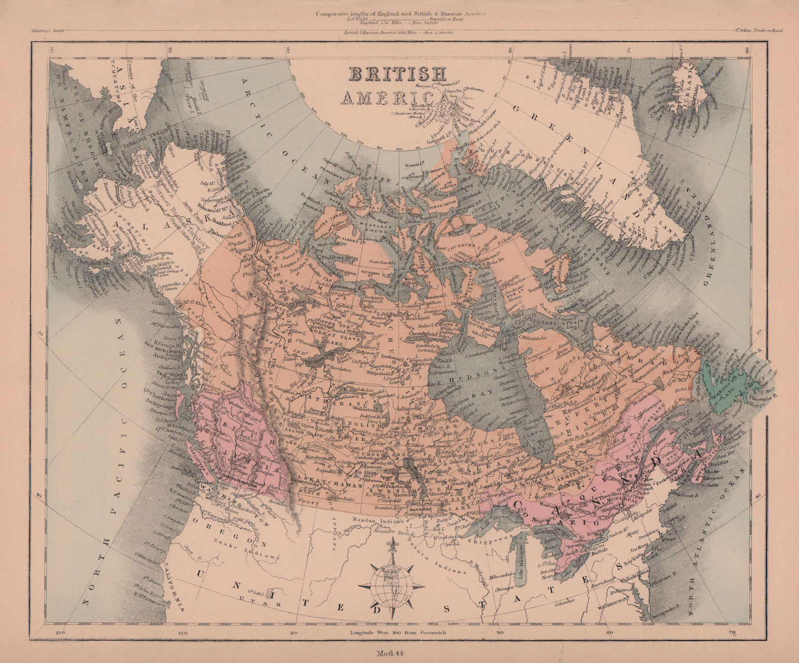 British America. Canada. British Columbia. Ontario. HUGHES 1876 old map