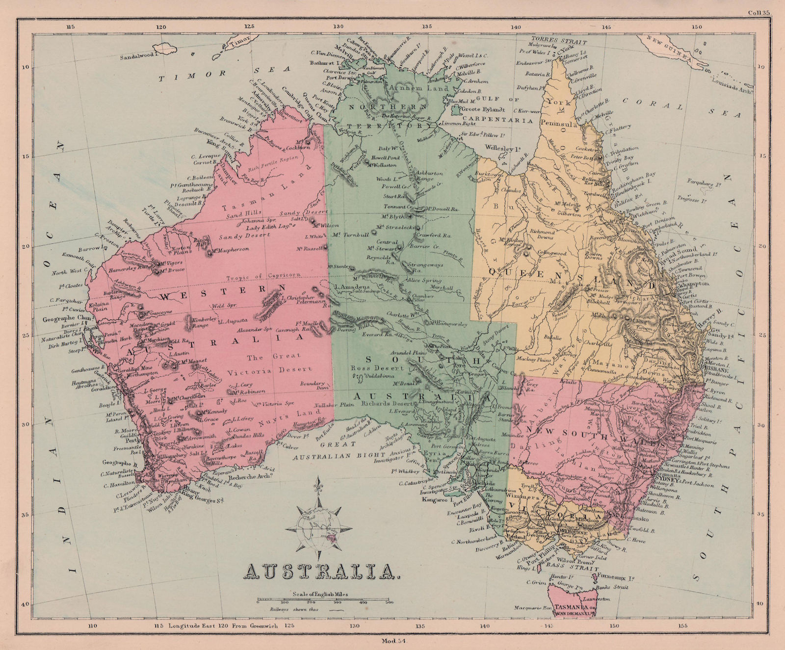 Australia in states. South Australia inc. Northern Territory. HUGHES 1876 map
