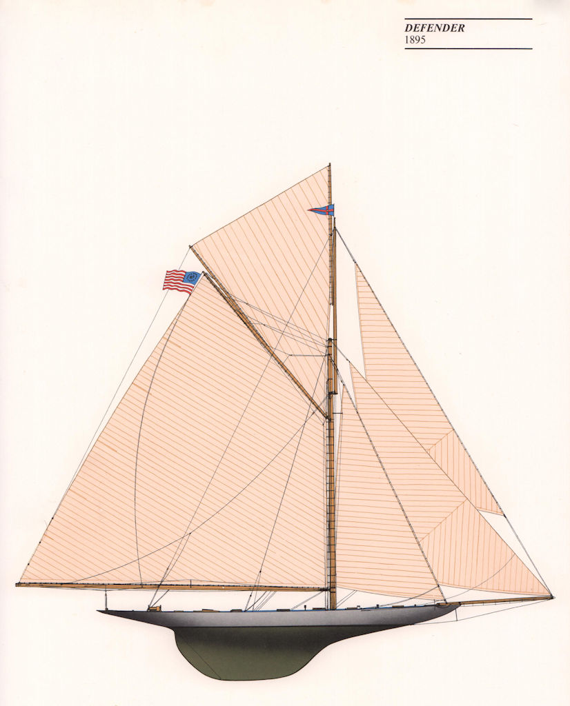 Americas Cup - Defender (1895) - New York Yacht Club. JOHN GARDNER 1971 print