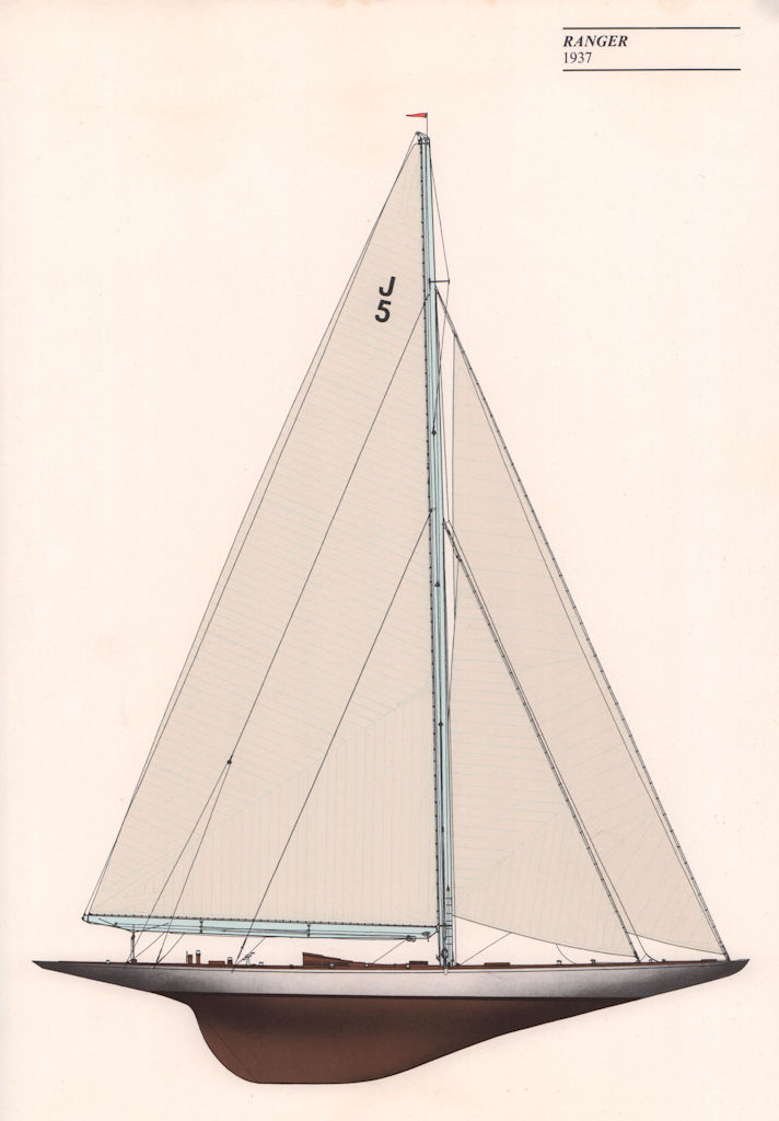 Americas Cup - Ranger (1937) - New York Yacht Club. JOHN GARDNER 1971 print