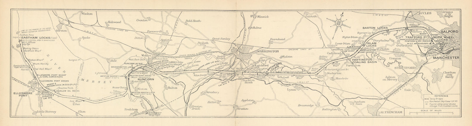 Manchester Ship Canal. Mersey - Runcorn - Warrington. GEOGRAPHIA 1935 old map