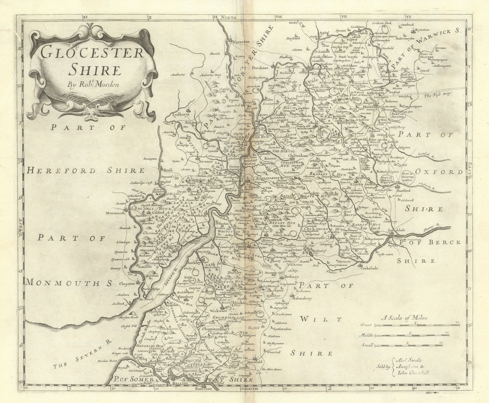Associate Product GLOUCESTERSHIRE by ROBERT MORDEN from Camden's Britannia 1695 old antique map