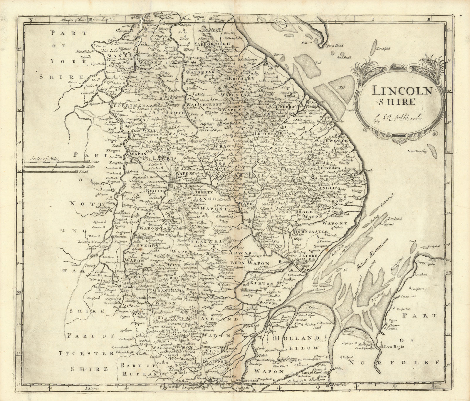 Lincolnshire. 'LINCOLN SHIRE' by ROBERT MORDEN from Camden's Britannia 1695 map