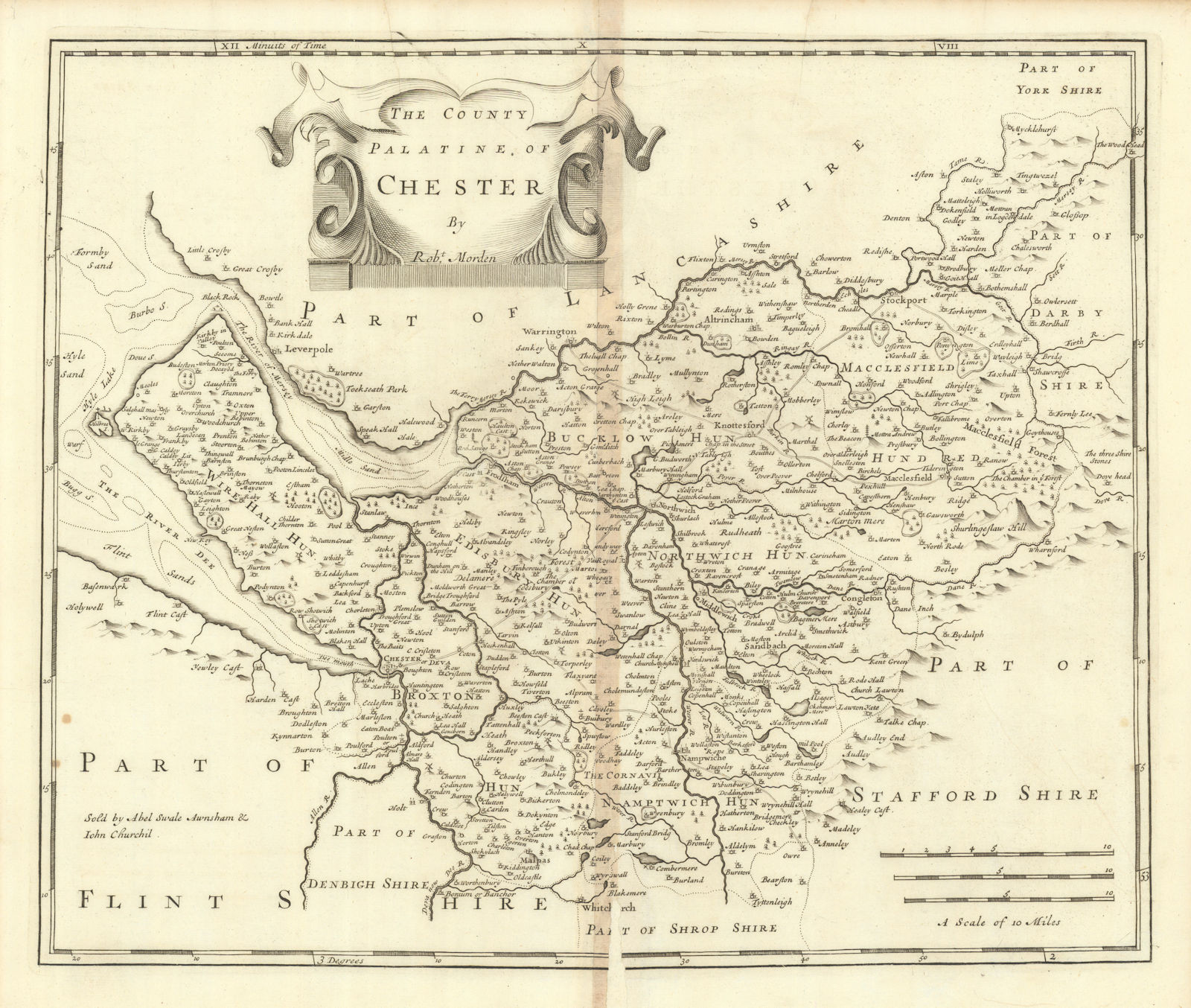 Associate Product Cheshire.'COUNTY PALATINE OF CHESTER' ROBERT MORDEN Camden's Britannia 1695 map