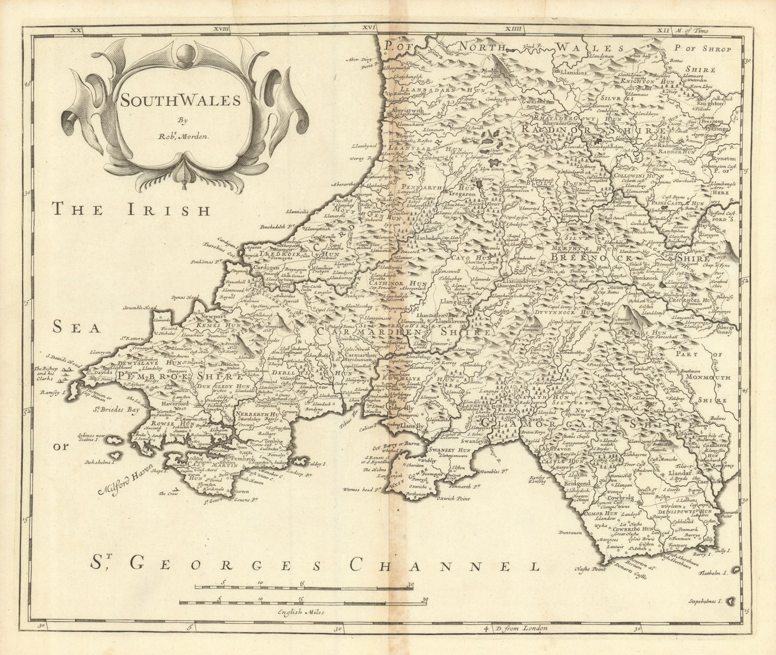 Associate Product SOUTH WALES by ROBERT MORDEN from Camden's Britannia 1695 old antique map