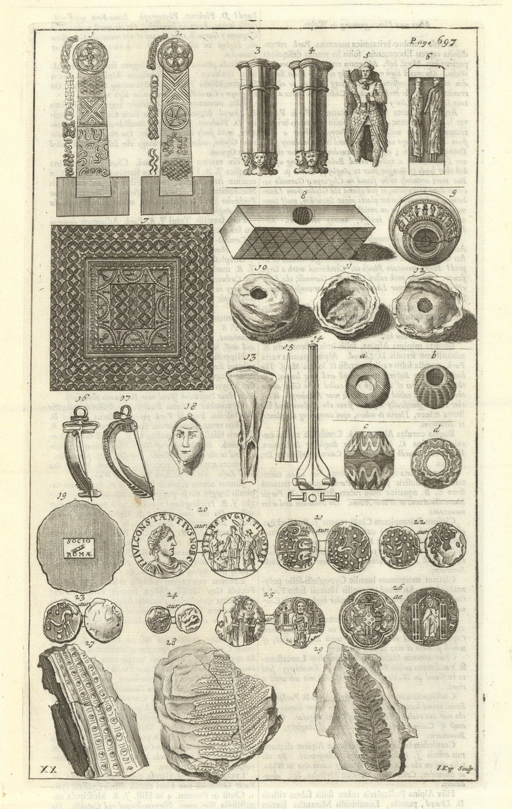 A table of curiosities from Camden's Britannia 1695 old antique print picture