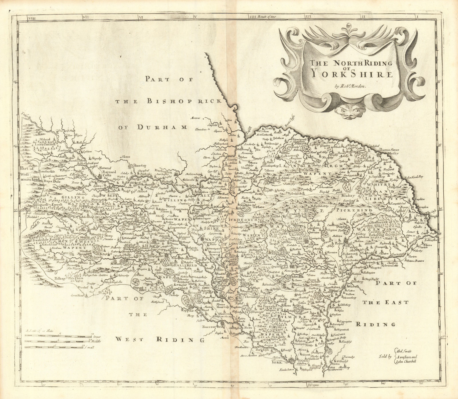 NORTH RIDING OF YORKSHIRE by ROBERT MORDEN from Camden's Britannia 1695 map
