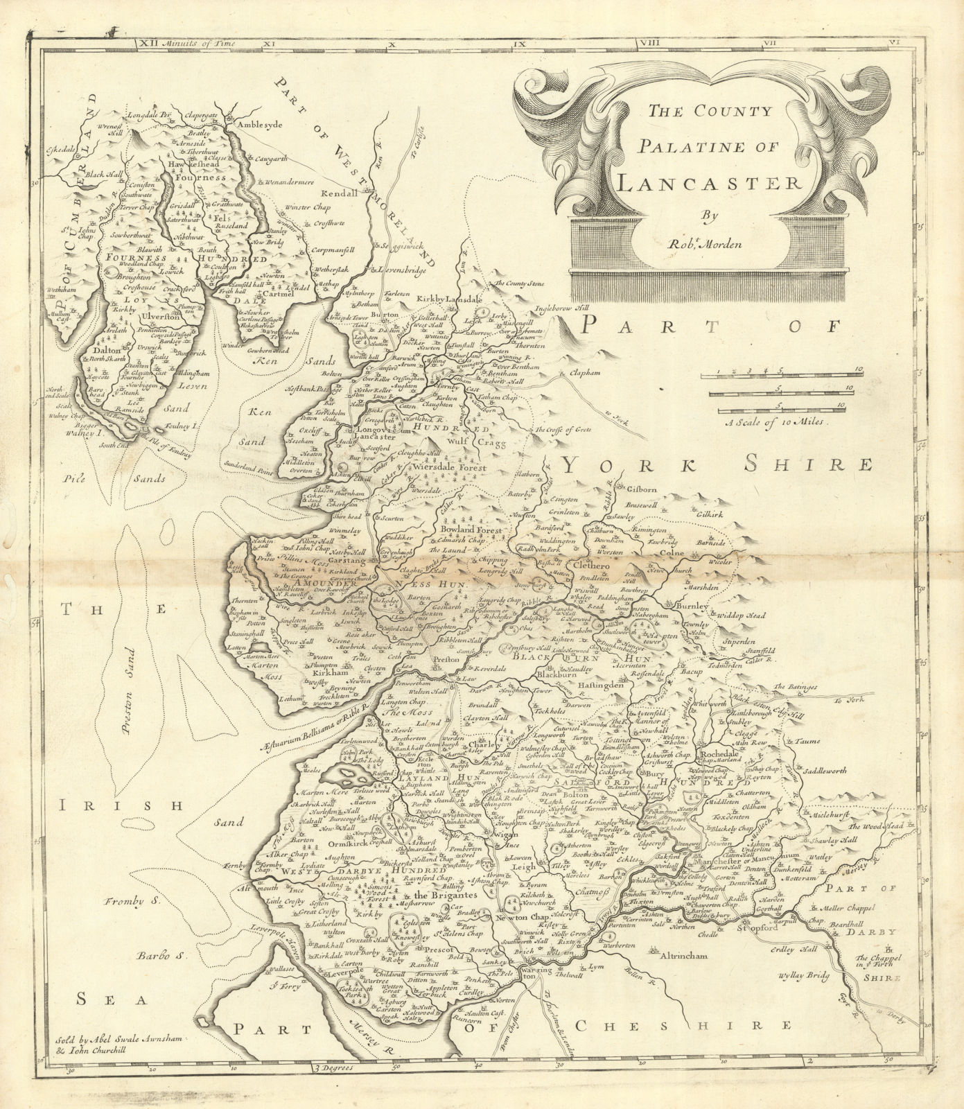 Associate Product Lancashire. 'THE COUNTY PALATINE OF LANCASTER' by ROBERT MORDEN 1695 old map