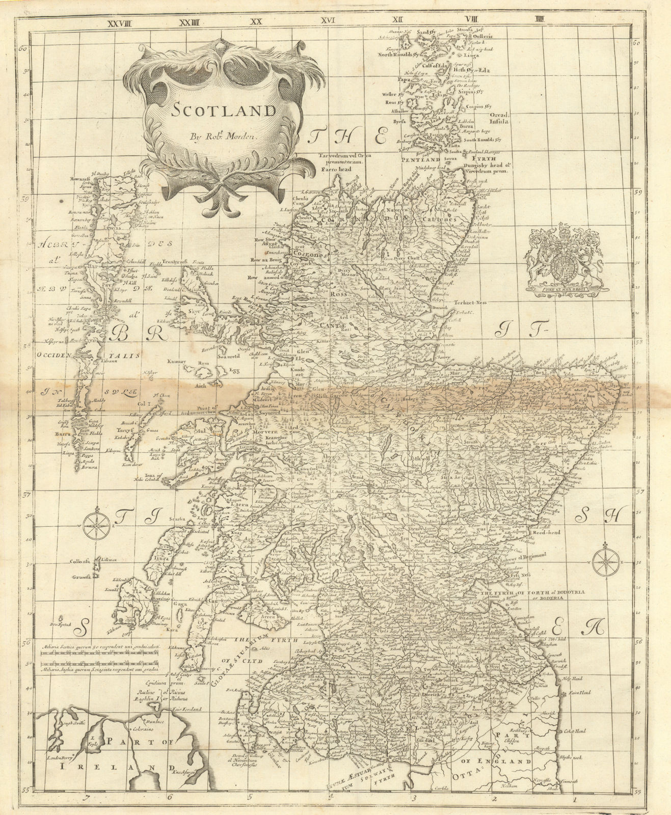 SCOTLAND by ROBERT MORDEN from Camden's Britannia 1695 old antique map chart