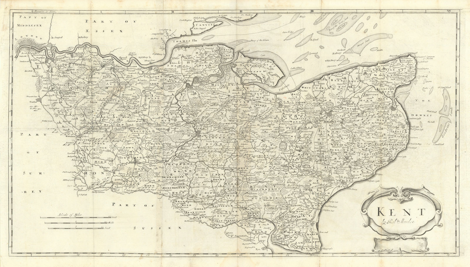 Kent by ROBERT MORDEN from Camden's Britannia 1722 old antique map plan chart