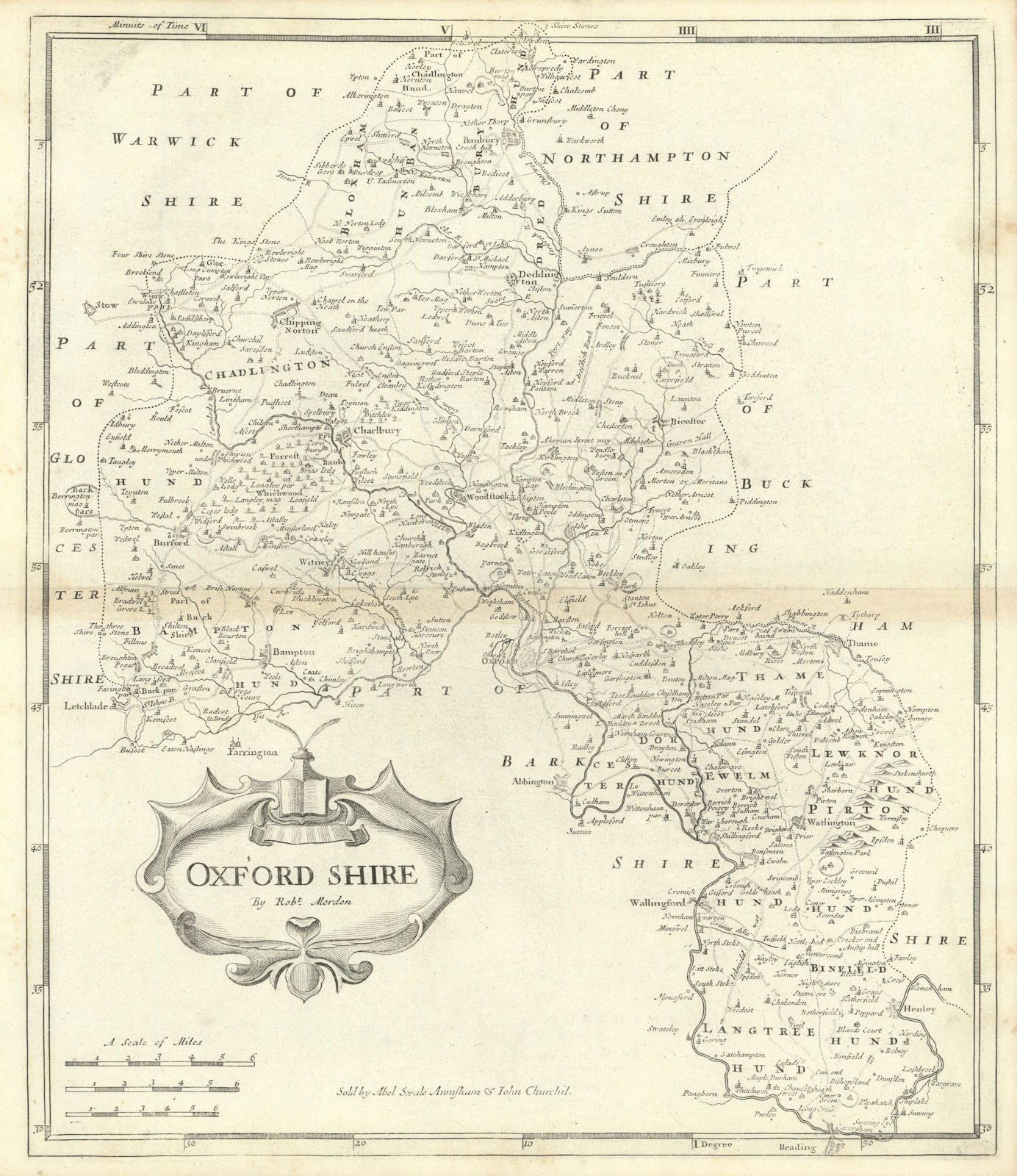 Oxfordshire. 'OXFORD SHIRE' by ROBERT MORDEN from Camden's Britannia 1722 map