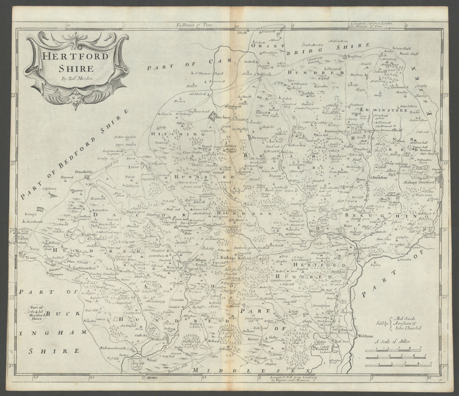 Hertfordshire. 'HERTFORD SHIRE' by ROBERT MORDEN in Camden's Britannia 1722 map