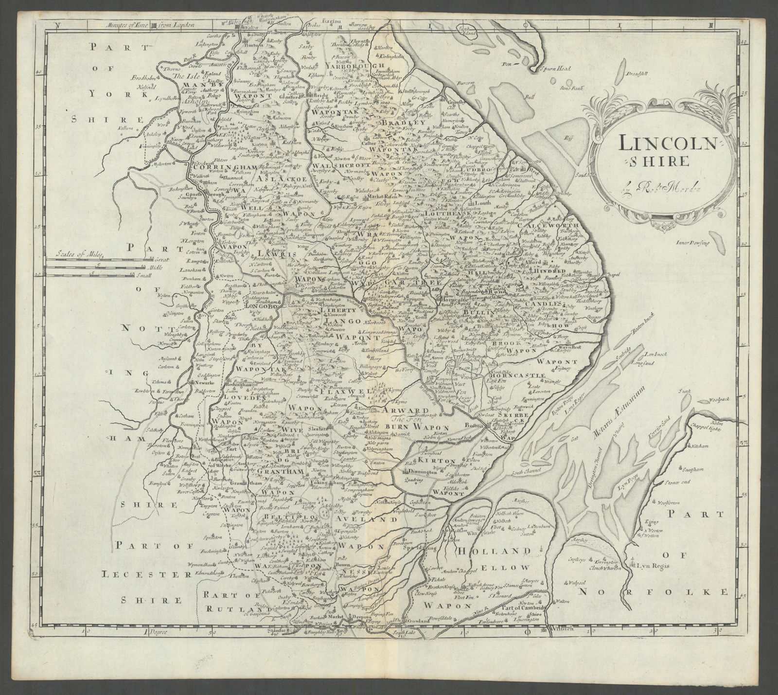 Lincolnshire. 'LINCOLN SHIRE' by ROBERT MORDEN from Camden's Britannia 1722 map