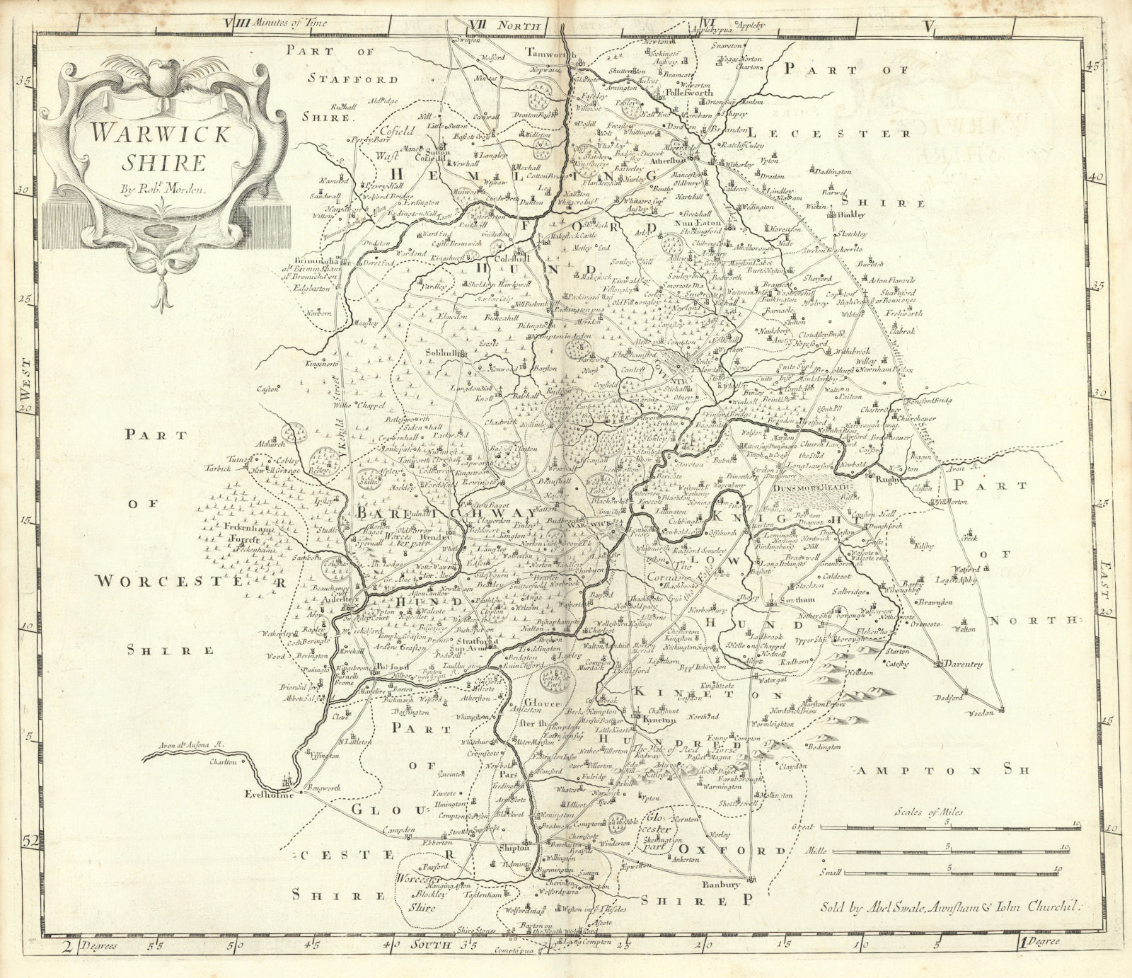 Associate Product Warwickshire. 'WARWICK SHIRE' by ROBERT MORDEN from Camden's Britannia 1722 map