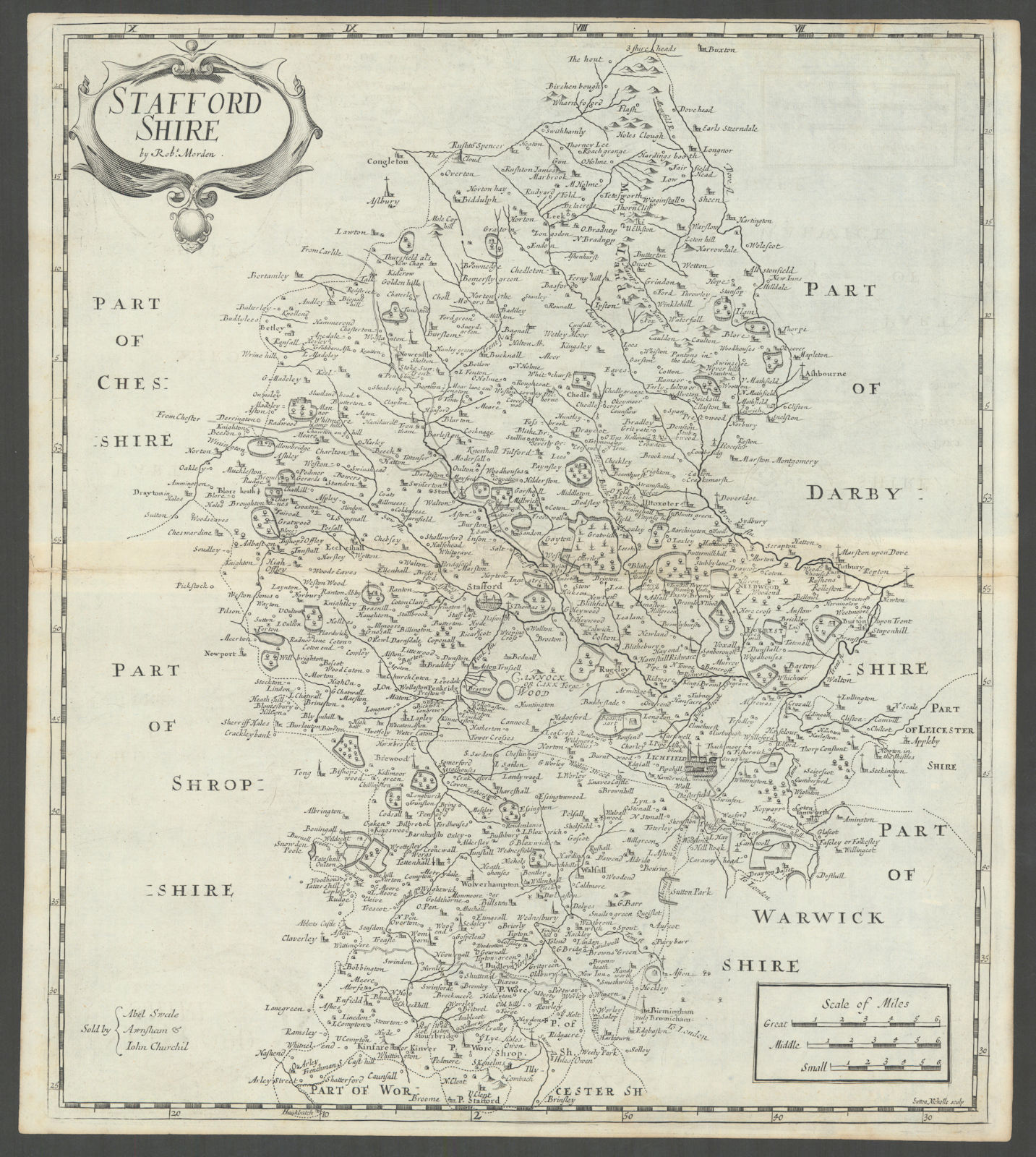 Staffordshire. 'STAFFORD SHIRE' by ROBERT MORDEN. Camden's Britannia 1722 map