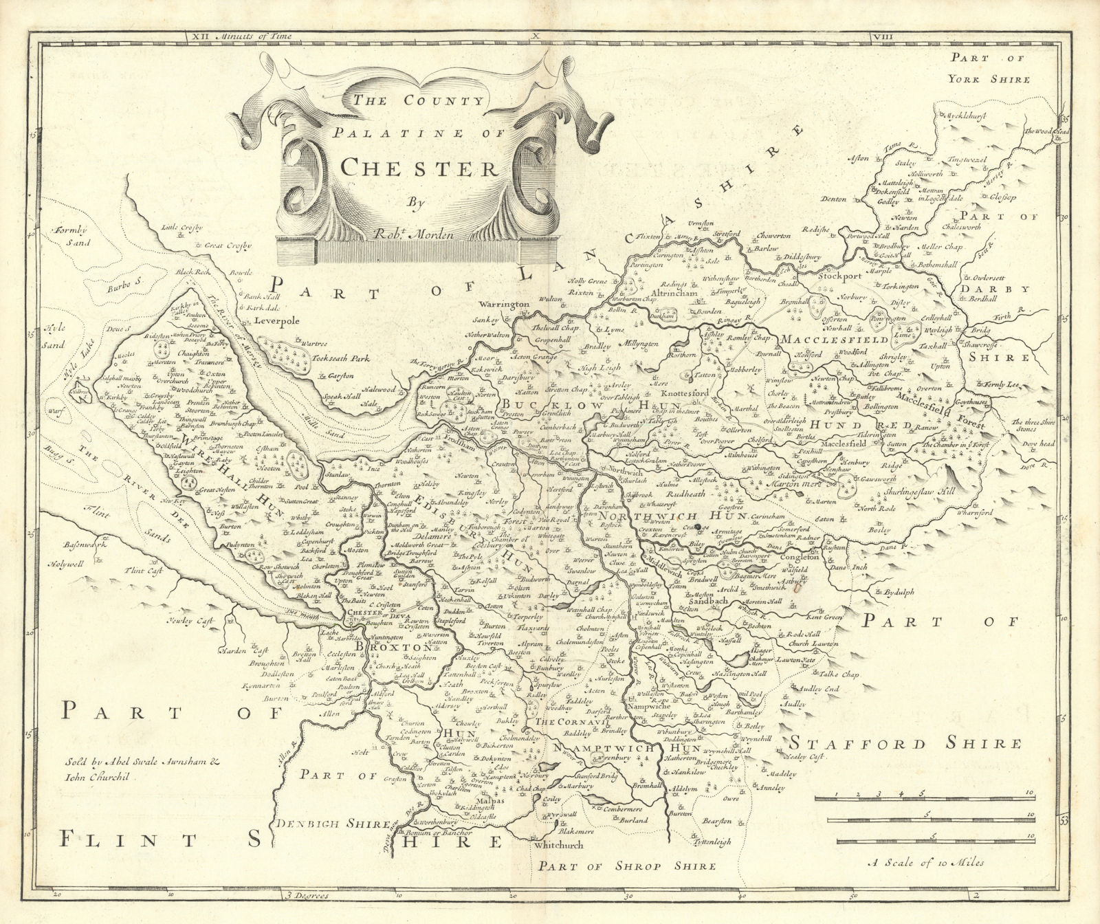 Cheshire.'COUNTY PALATINE OF CHESTER' ROBERT MORDEN Camden's Britannia 1722 map