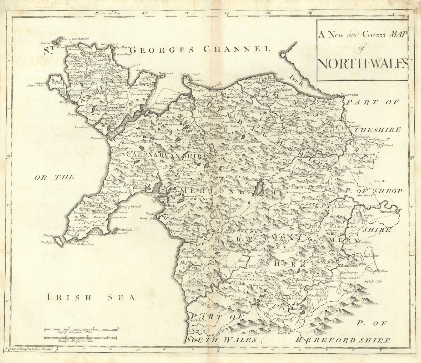 Associate Product NORTH WALES by ROBERT MORDEN from Camden's Britannia 1722 old antique map