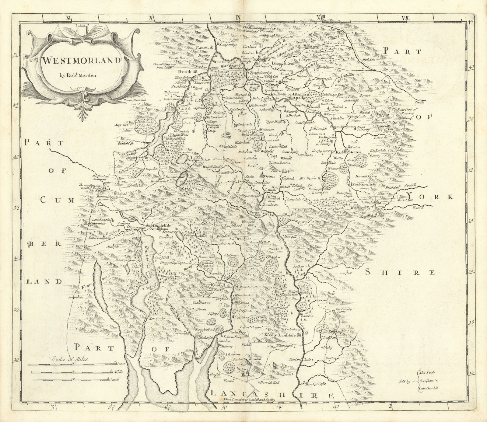 Westmoreland. 'WESTMORLAND' by ROBERT MORDEN from Camden's Britannia 1722 map