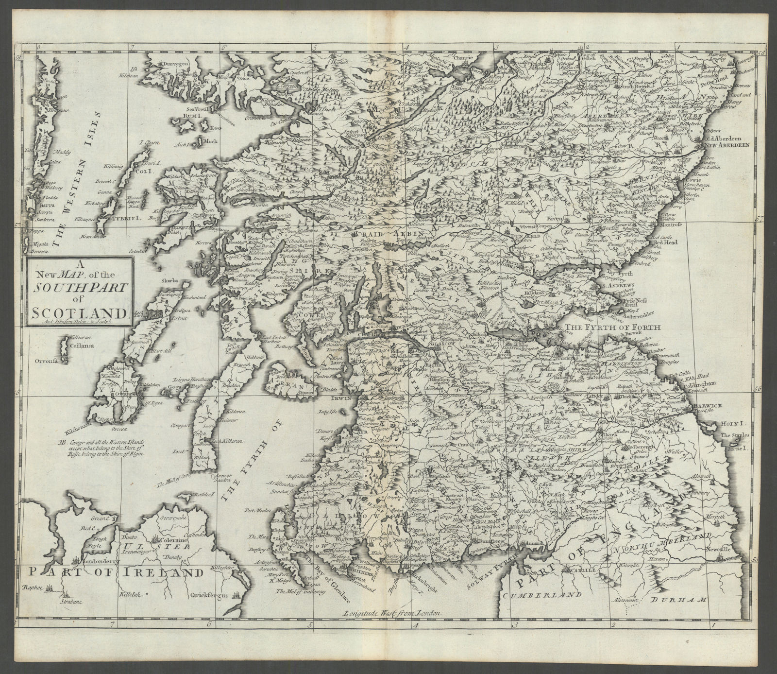SOUTHERN SCOTLAND by ANDREW JOHNSTON from Camden's Britannia 1722 old map