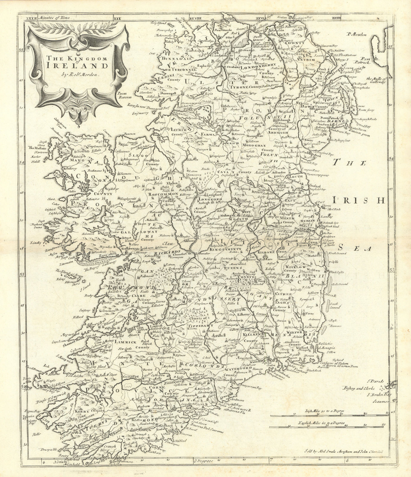 THE KINGDOM OF IRELAND by ROBERT MORDEN from Camden's Britannia 1722 old map