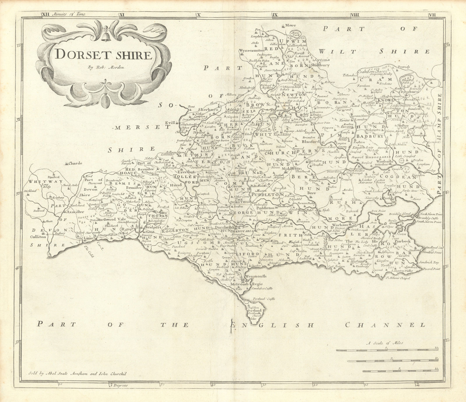Associate Product Dorset. 'DORSET SHIRE' by ROBERT MORDEN from Camden's Britannia 1722 old map
