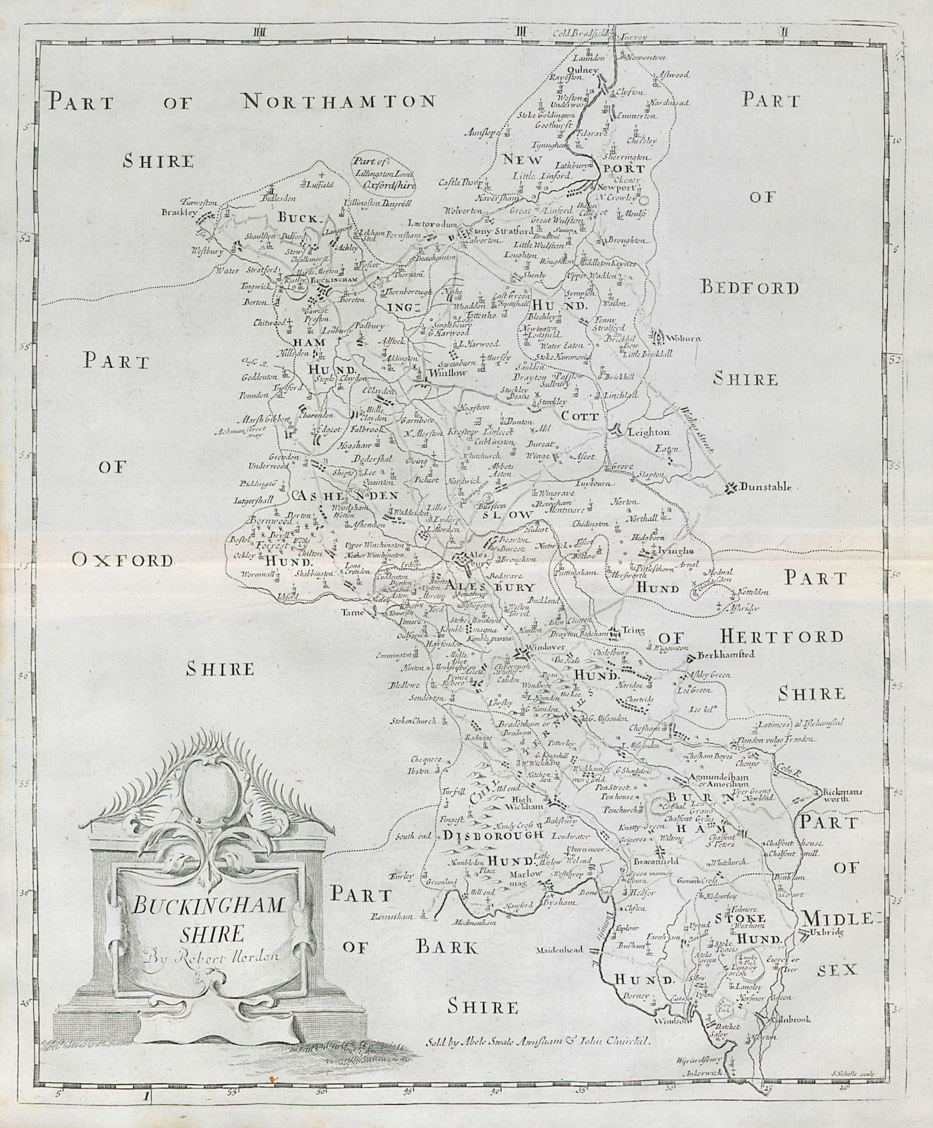 BUCKINGHAMSHIRE by ROBERT MORDEN from Camden's Britannia 1722 old antique map