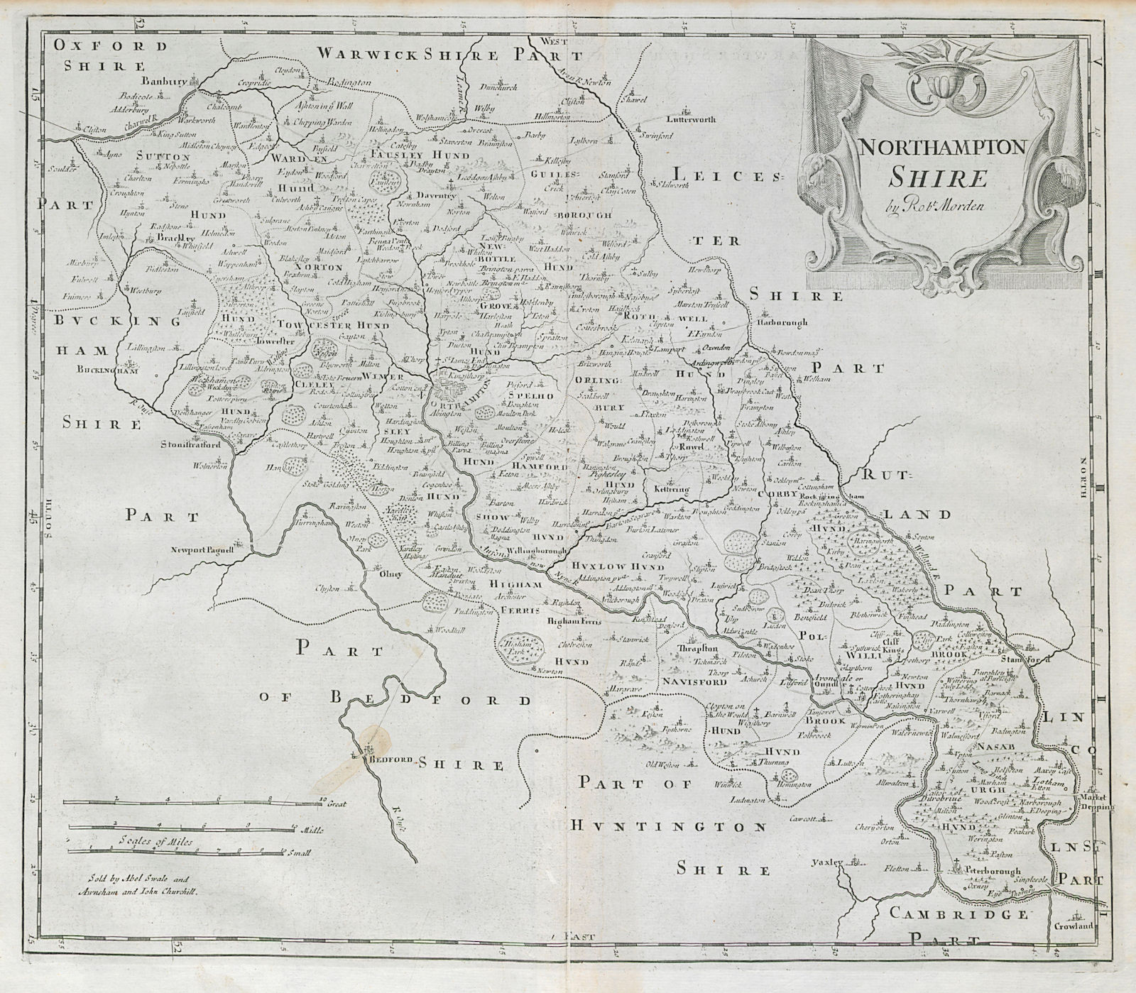 Associate Product NORTHAMPTONSHIRE by ROBERT MORDEN from Camden's Britannia 1722 old antique map