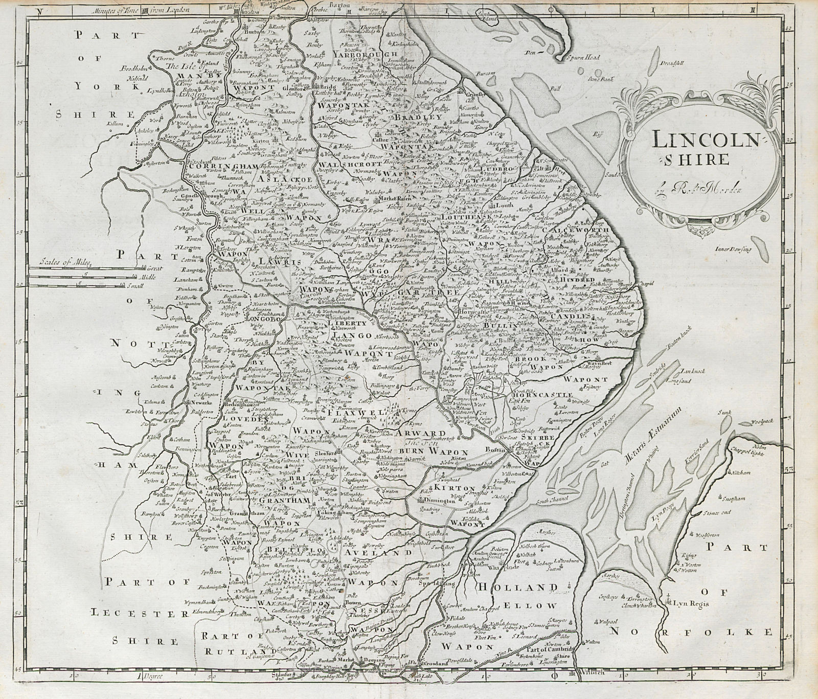 Lincolnshire. 'LINCOLN SHIRE' by ROBERT MORDEN from Camden's Britannia 1722 map