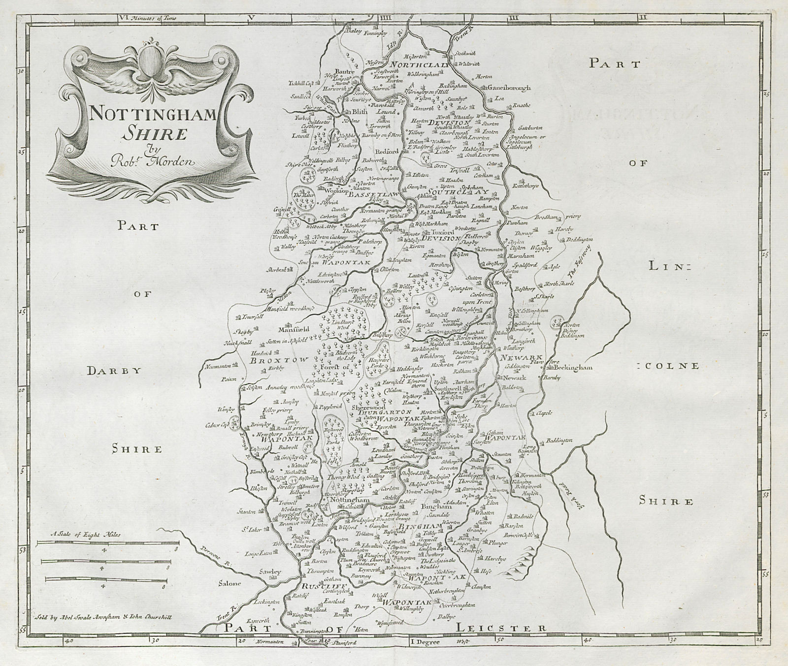 Associate Product NOTTINGHAMSHIRE from Camden's Britannia by ROBERT MORDEN 1722 old antique map