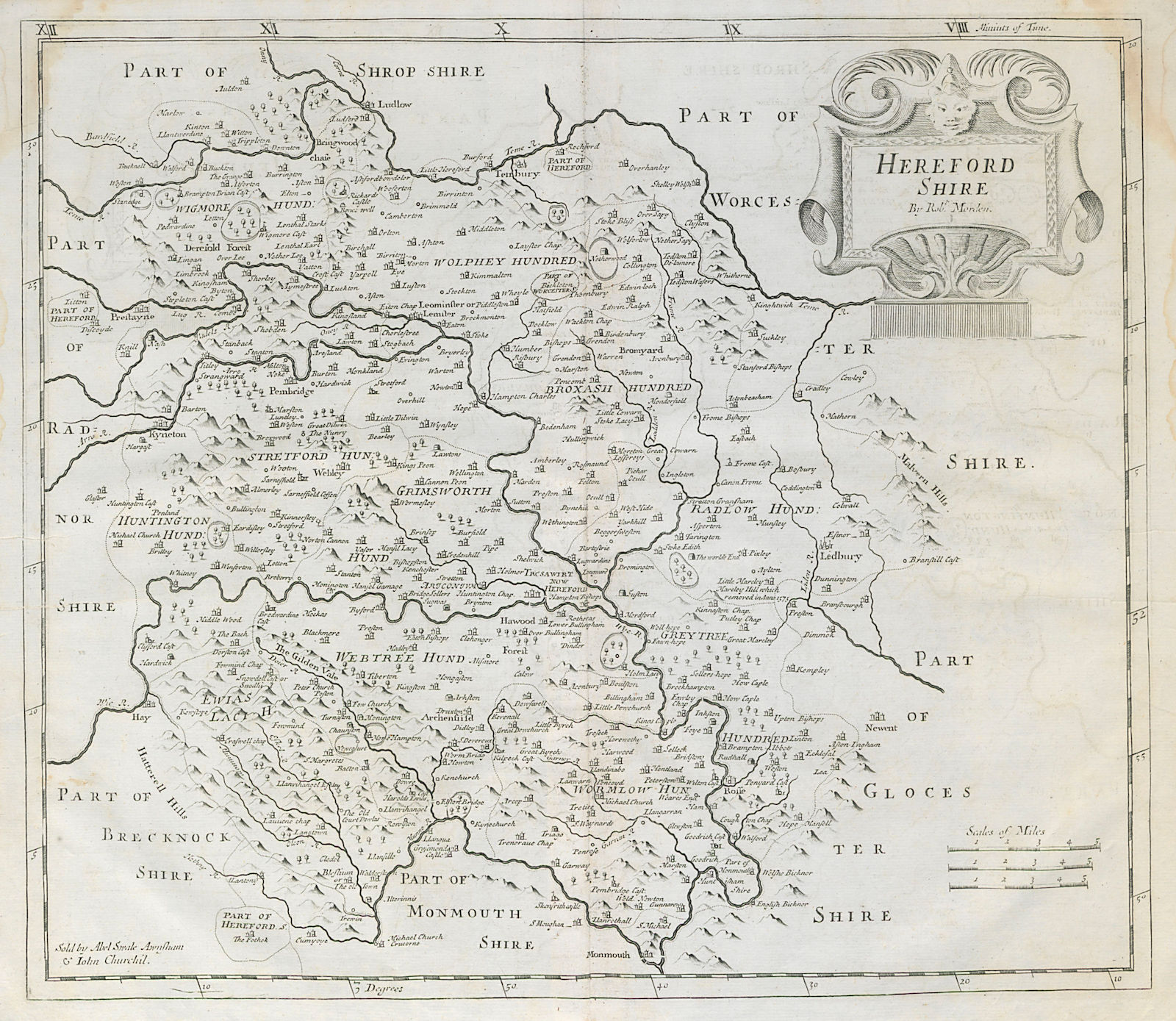 Associate Product Herefordshire. 'HEREFORD SHIRE' by ROBERT MORDEN. Camden's Britannia 1722 map