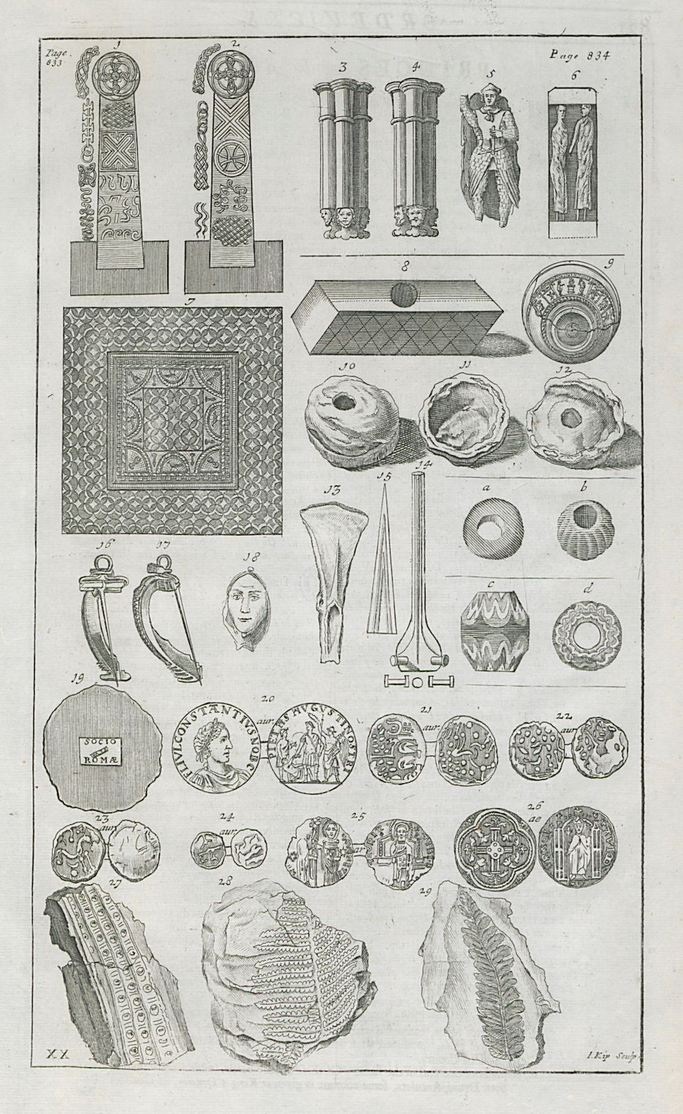 A table of curiosities from Camden's Britannia 1722 old antique print picture