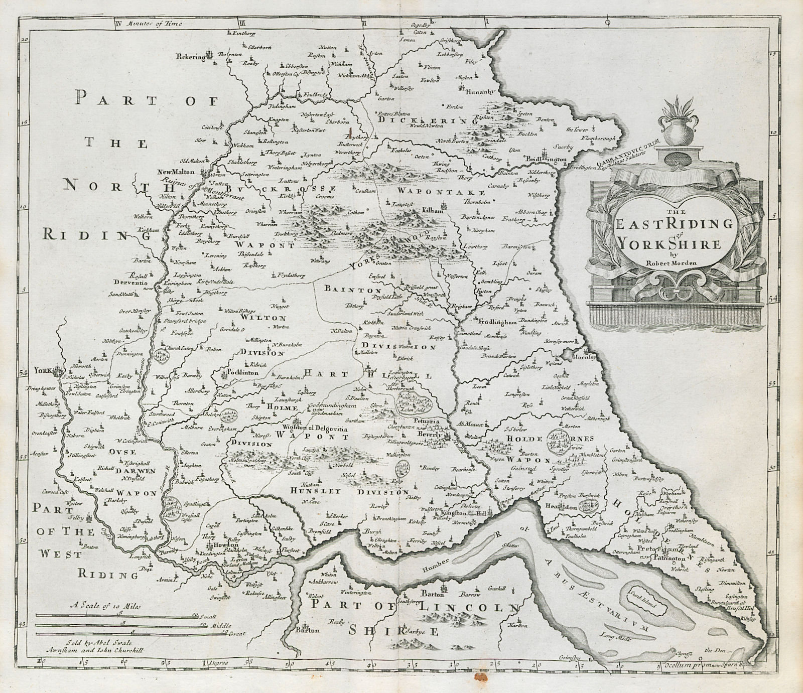 Associate Product EAST RIDING OF YORKSHIRE by ROBERT MORDEN from Camden's Britannia 1722 old map