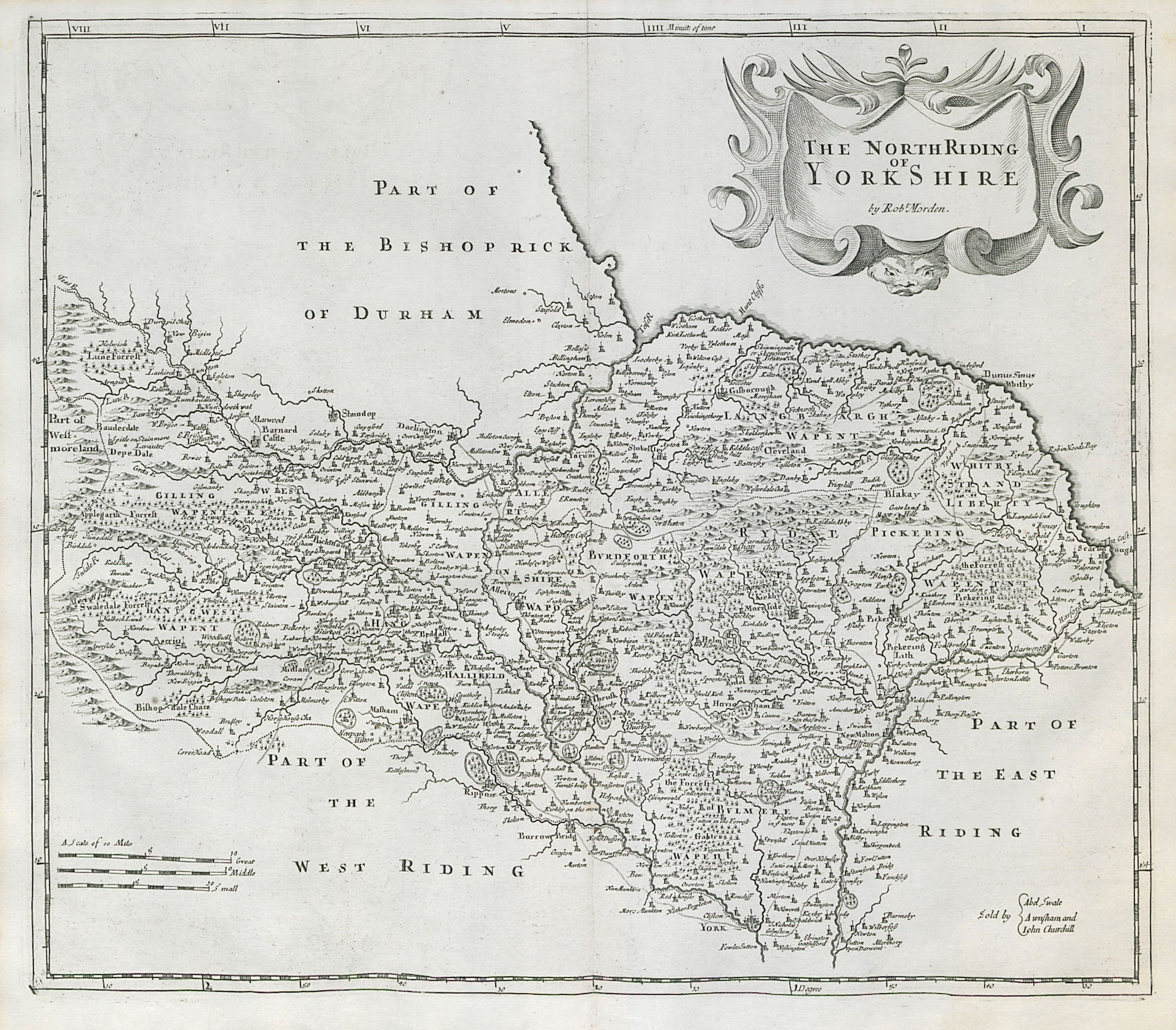 NORTH RIDING OF YORKSHIRE by ROBERT MORDEN from Camden's Britannia 1722 map